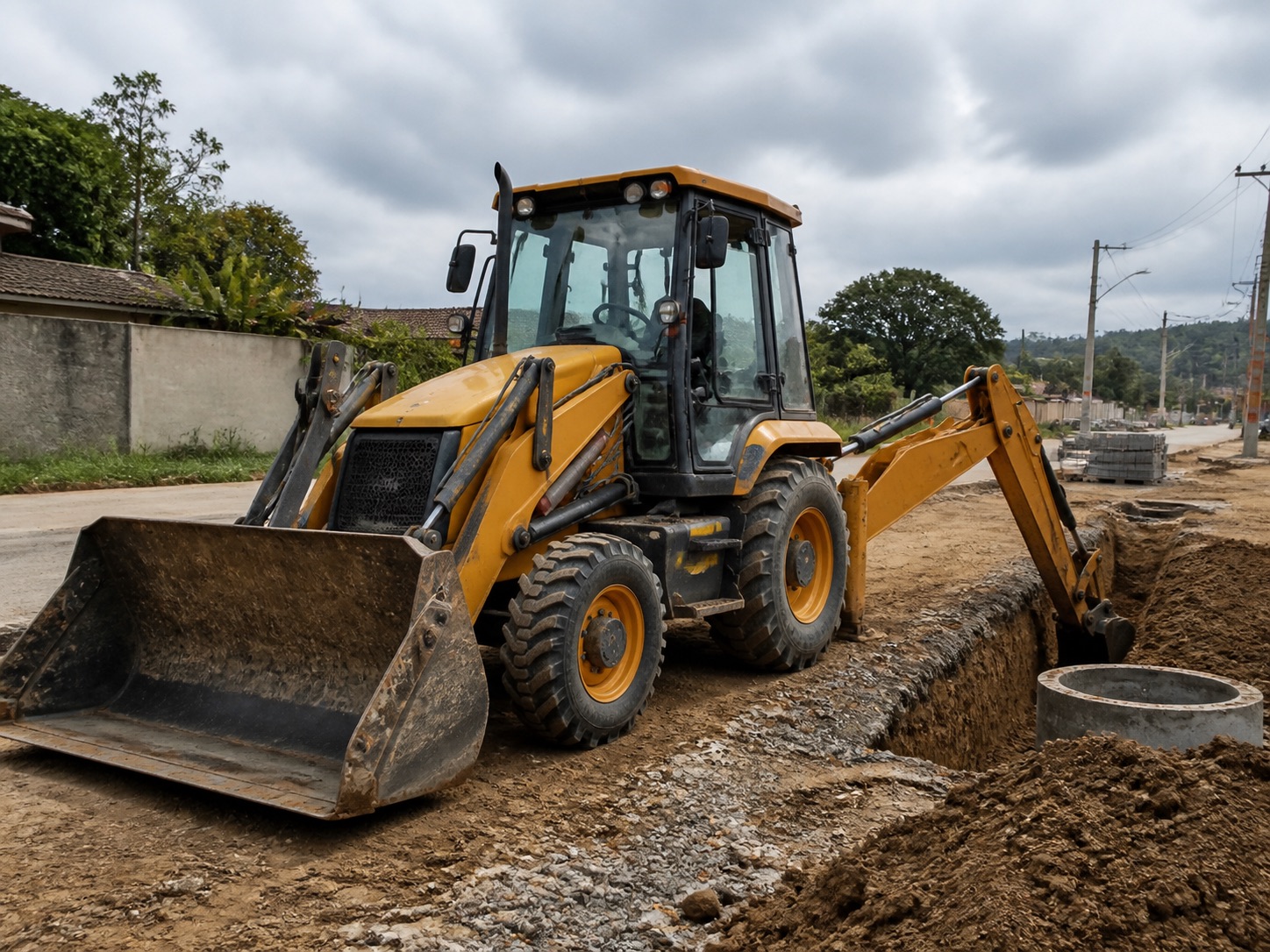 Retroescavadeira para aluguel em obras urbanas e rurais